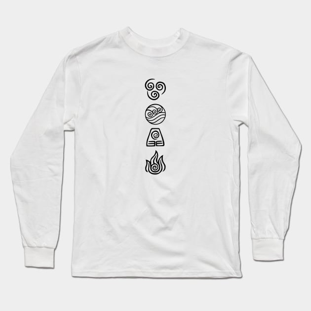 The Four Elements Black Long Sleeve T-Shirt by Aniprint